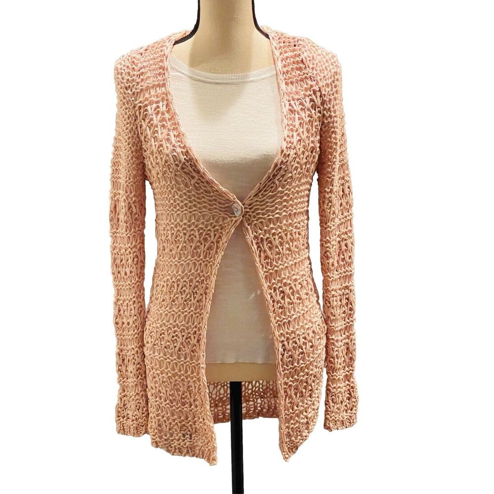 Bianca B Made in Italy Pink Open Knit Crochet Boho Spring Easter Cardigan, S
